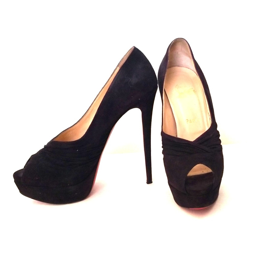 LOUBOUTIN Drapadita Black Suede Heels 40.5